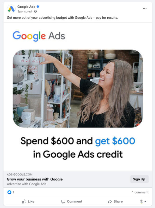 FB ad for Google Ads Credit
